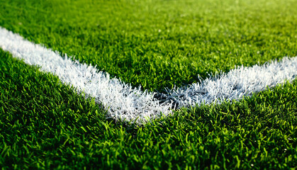artificial green turf with white painted sports field boundary lines © Ployker