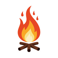 Stylized Campfire Illustration with Flames and Wood Logs for Outdoor and Camping Themes