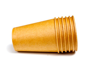 Brown paper cups on white background.