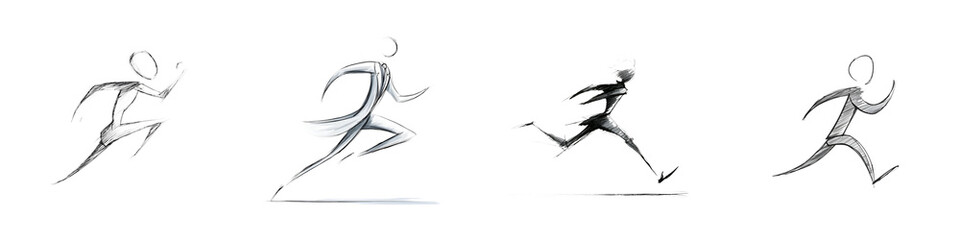Dynamic and energetic running silhouette illustrations showcasing motion in a sleek, modern style. Perfect for sports themes, fitness, and lifestyle graphics.