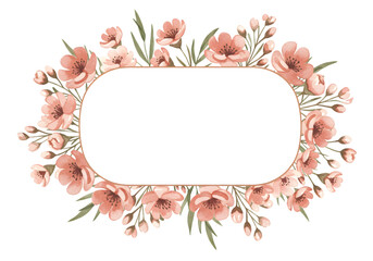 Peachtoned floral frame with oval blank space on a black background