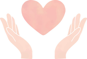 ハートを包む手（水彩風）