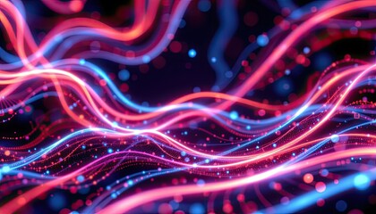Abstract Colorful Waves of Light with Bright Neon Particles