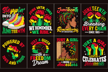 Bold Juneteenth T-Shirt Designs Celebrating Freedom, Roots, and Black Heritage in Vibrant Colors, Bundle T-shirt Design