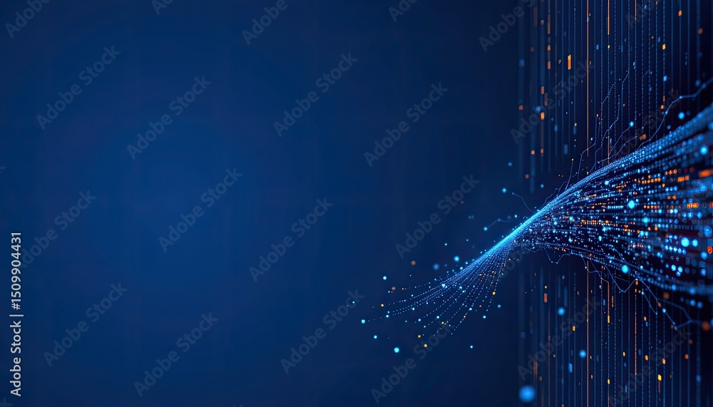 Poster abstract digital flow of light particles in a blue background
