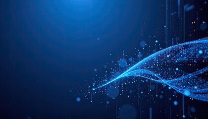 Abstract Digital Wave with Bright Blue Points and Lines on Dark Background
