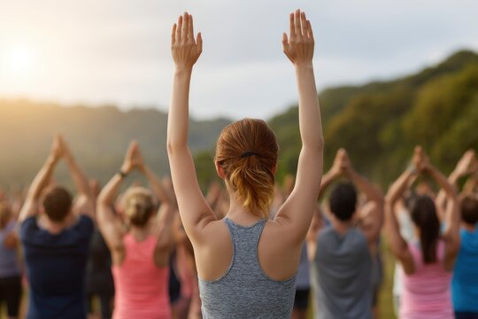 Serene Sunset Yoga: Group in Nature's Embrace