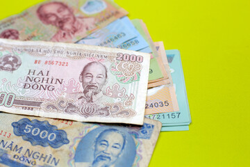 Vietnamese dong banknotes. Money concept