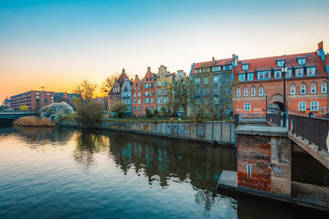 Fototapeta premium Gdansk with Motlawa river in Poland. Old town colourful house with main square..