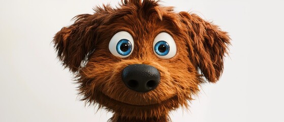 Scruffy brown dog portrait with expressive blue eyes on white background