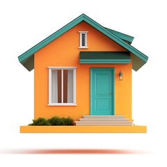 Cute orange house 3d render isolated on white background