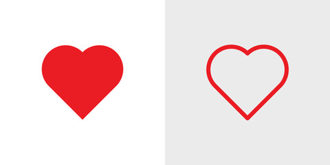 Heart icon, fill and stroke style, red color, red heart icons, suitable for mobile apps and web