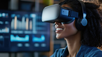 A businessperson in a digital meeting using 5G-powered VR collaboration tools