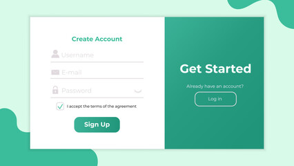 Register form. User registration interface with clean layout. Minimalistic template for websites.