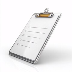 Clipboard task management icon in 3D, white, isolated on a clean white backdrop.