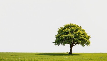 Obraz premium position a big tree on the right side of the image against a white background, with the subject clearly visible under noon sunlight, ensure there is ample copy space on the left side for text mockup.