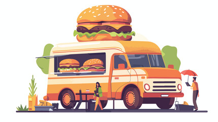 Business Lunch: Power Couple Enjoying a Gigantic Hamburger man food meal huge work team large giant 