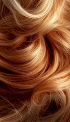 Naklejka premium Golden Wavy Blonde Hair, Luxury Haircare, Flowing Shiny healthy Curls Texture, Background.