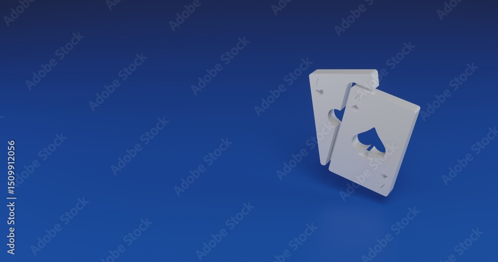 Poster isolated realistic white two aces symbol with shadow. located on the right side of the scene. 3d ill