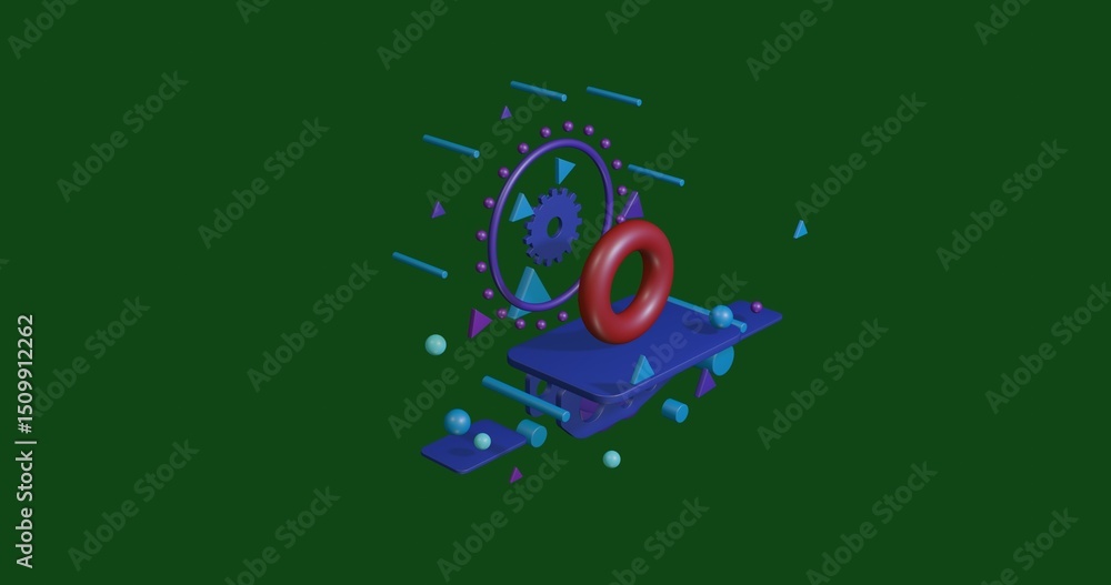 Aufkleber red torus on a pedestal of abstract geometric shapes floating in the air. abstract concept art with 