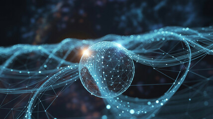 Abstract Digital Sphere with Connected Lines and Glowing Nodes on Dark Background