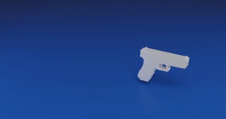 Isolated realistic white gun symbol with shadow. Located on the right side of the scene. 3d illustration on transparent background