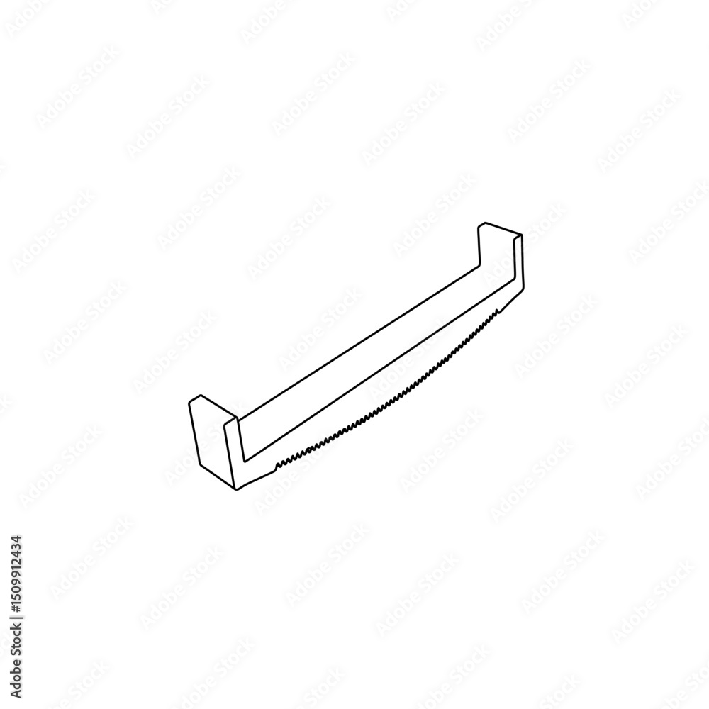 Poster the outline of a large two-handed saw is made with black lines. 3d view of the object in perspective