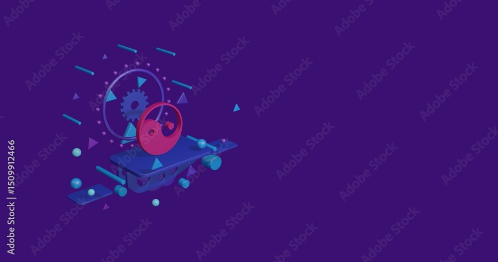 Aufkleber pink yin yang symbol on a pedestal of abstract geometric shapes floating in the air. abstract concep