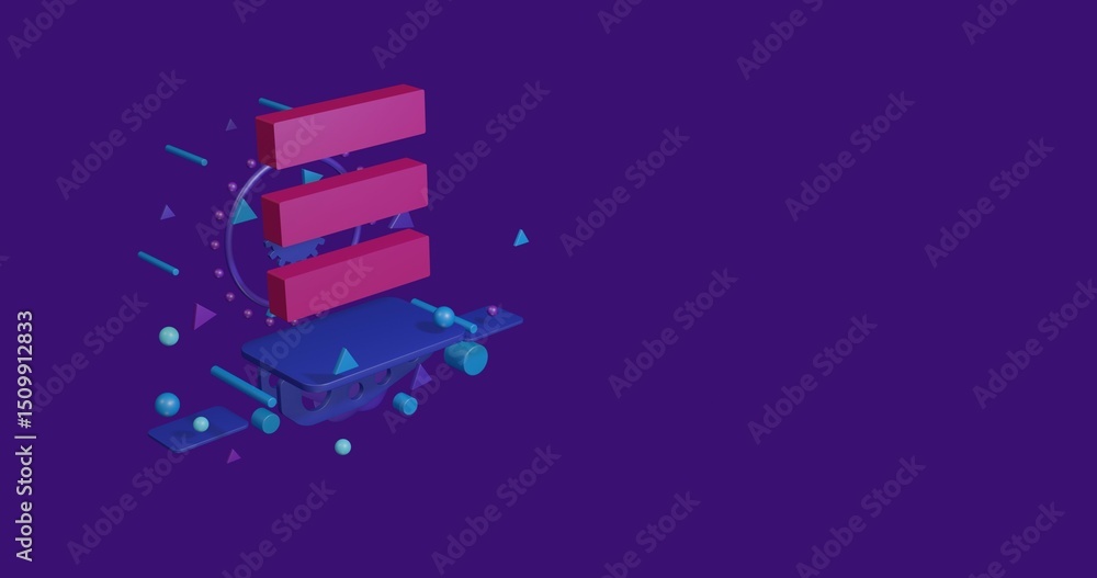 Aufkleber pink identity symbol on a pedestal of abstract geometric shapes floating in the air. abstract concep