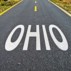 Ohio road marking on asphalt highway with center yellow line