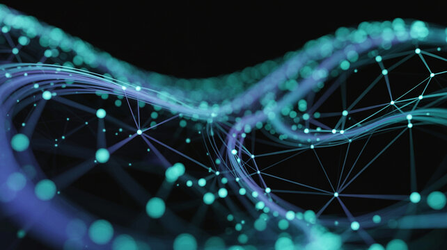 Abstract Network Connection Structure with Glowing Nodes and Lines on Dark Background - Powered by Adobe