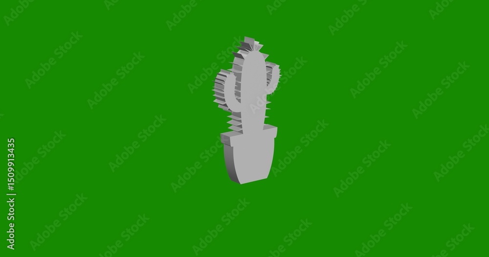 Poster isolated realistic white cactus symbol front view with shadow. 3d illustration on green chroma key b