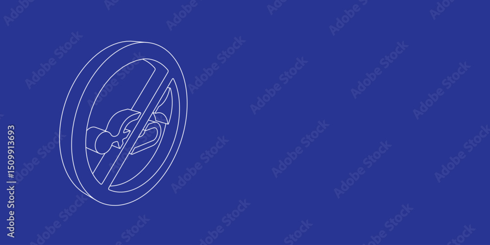 Poster the outline of a large horning prohibited sign made of white lines on the left. 3d view of the objec