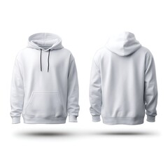 White hoodie mockup front and back isolated on white background