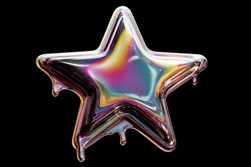 Colorful and Glossy Star Shape with Dripping Effect on Black Background