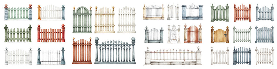 Fototapeta premium Elegant variety of garden fences in rustic colors featuring intricate designs and textures, perfect for enhancing outdoor spaces and landscaping projects