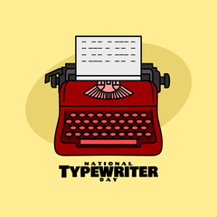 National Typewriter Day to celebrate on June 23rd. A red typewriter with bold text on bright yellow background.