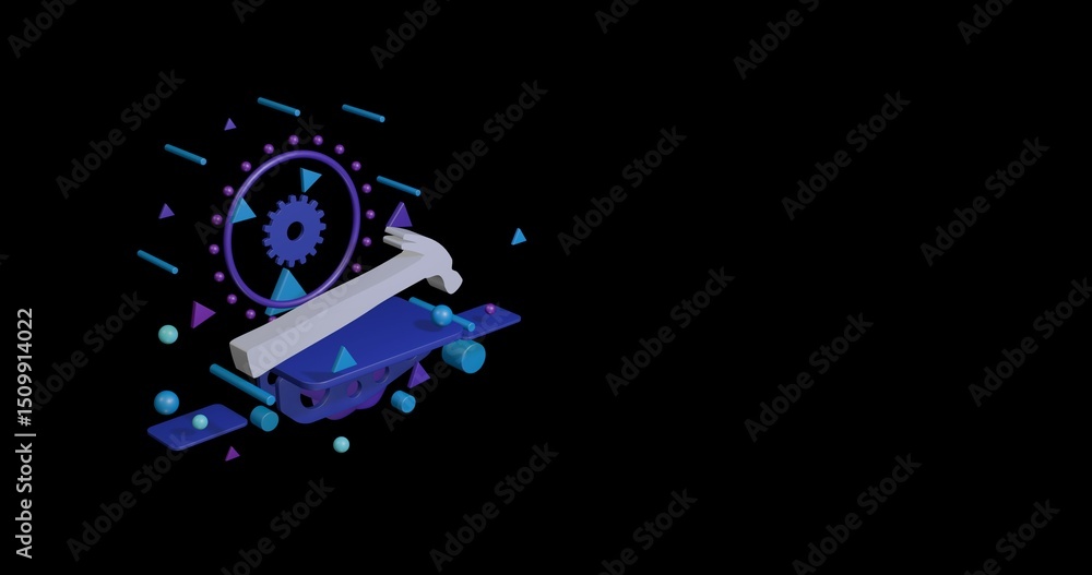 Aufkleber white hammer symbol on a pedestal of abstract geometric shapes floating in the air. abstract concept