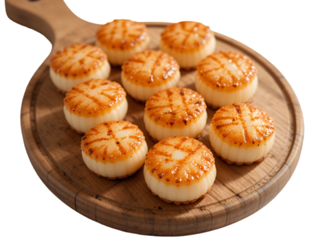 Seared Scallops on Wooden Board Delicious Seafood Close Up