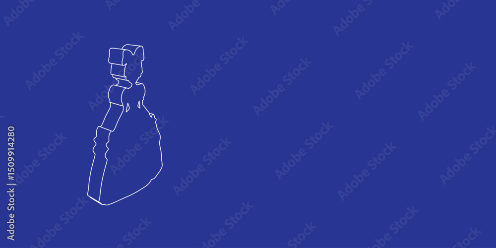 Poster the outline of a large princess symbol made of white lines on the left. 3d view of the object in per