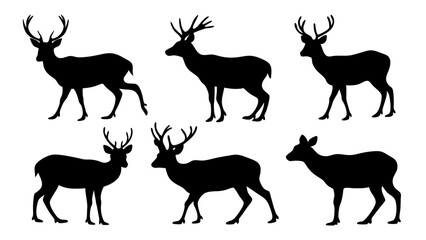 set of deer silhouette design vector art illustration