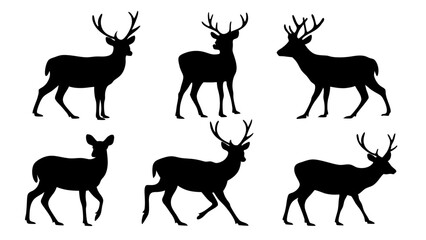 set of deer silhouette design vector art illustration