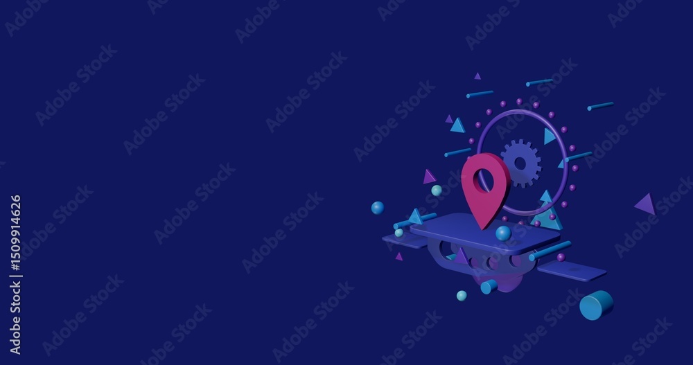 Aufkleber pink location symbol on a pedestal of abstract geometric shapes floating in the air. abstract concep