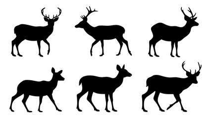 set of deer silhouette design vector art illustration