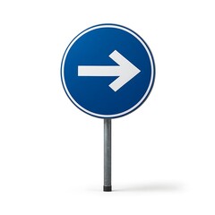 Round blue directional sign right arrow isolated on white background