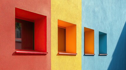 A symphony of vibrant windows each a portal to a different colorful dream showcasing bold playful colors against sunlit