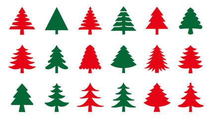 Obraz premium set of red and green christmas tree vector.