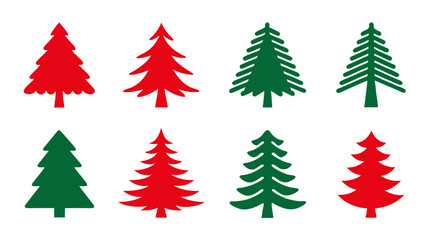 set of red and green christmas tree vector.