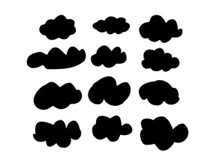 set of black and white clouds