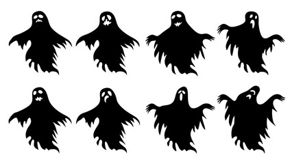 Ghost set. Spooky halloween silhouette.